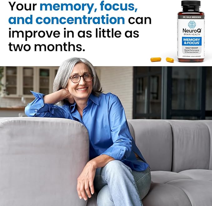 NeuroQ Memory &amp Focus - Boosts Cognitive Performance &amp Brain Function - Neuroprotective Formula by Dr. Dale Bredesen - Gotu Kola Ginkgo Phosphatidylserine &amp Propolis - 60 Capsules (Pack of