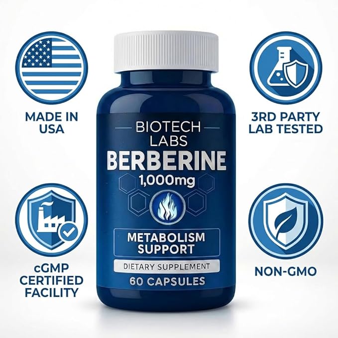 Berberine 1000 mg with Bitter Melon and Banaba Leaf – Herbal Supplement 60 Capsules