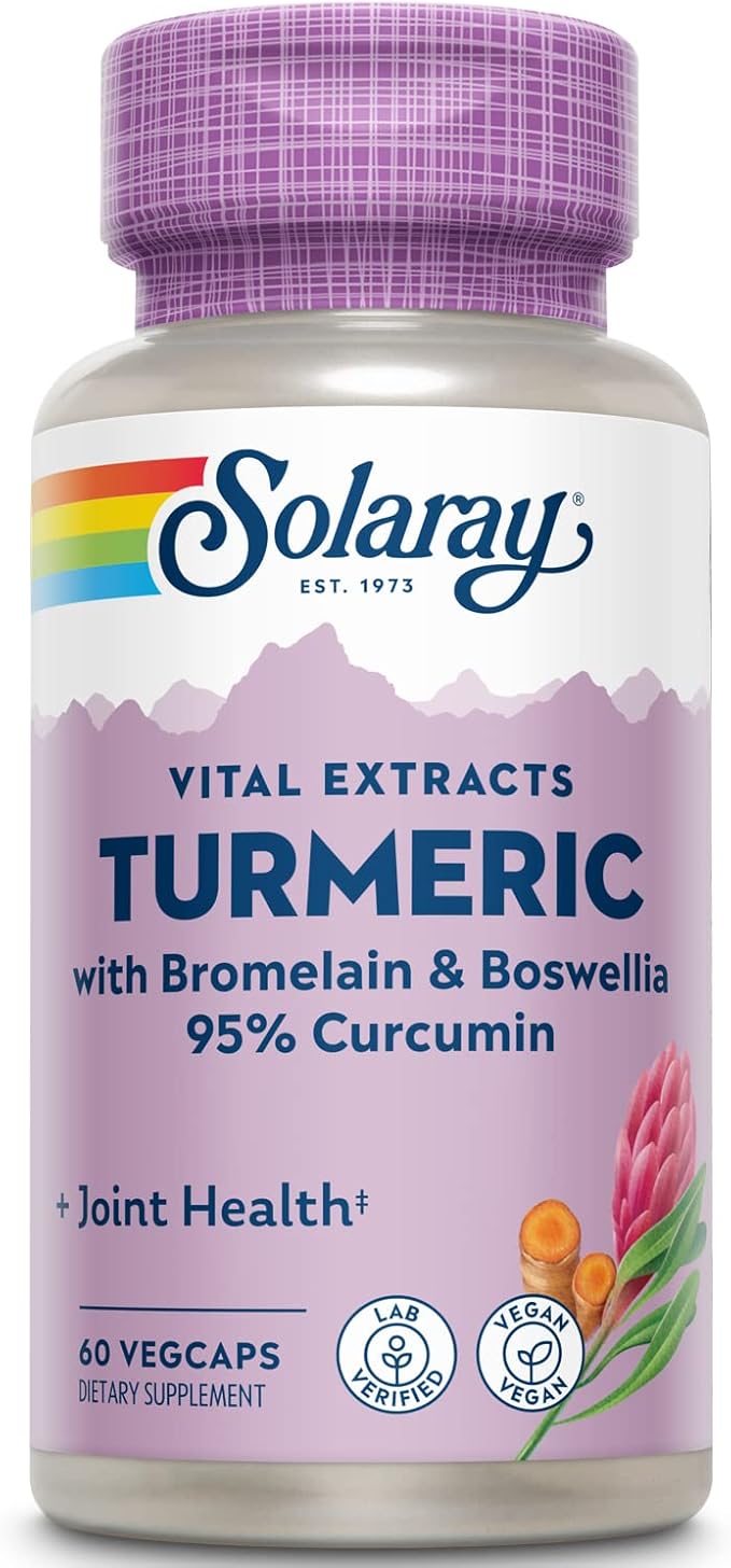 SOLARAY Turmeric Supplement with Bromelain and Boswellia 95% Curcumin Turmeric Curcumin Supplement for Joint Support Gallbladder Liver Support Non-GMO Vegan 60-Day Guarantee 60 Servings