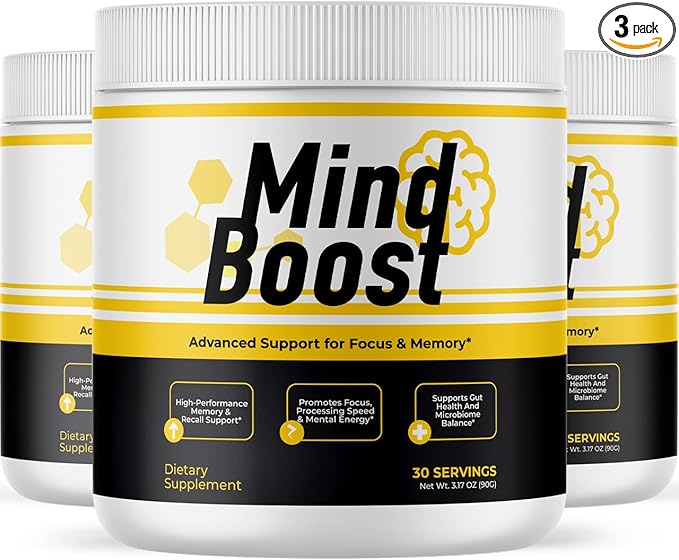 (3 Pack) MindBoost Powder - Official Mind Boost Day Supplement Advanced Nootropic Premium Formula Natural Vitamins for Wellness - 3 Bottles for 3 Months