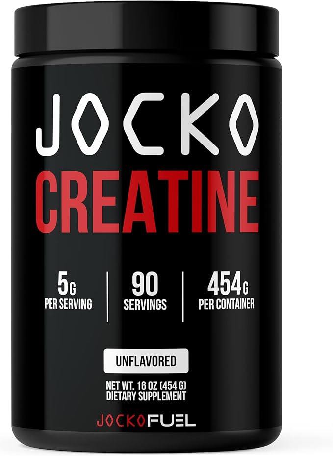 Jocko Fuel Creatine Monohydrate Powder - Creatine for Men &amp Women Supplement for Athletic Performance &amp Muscle Health 90 Servings 16 oz (Unflavored) (16 OZ JAR)