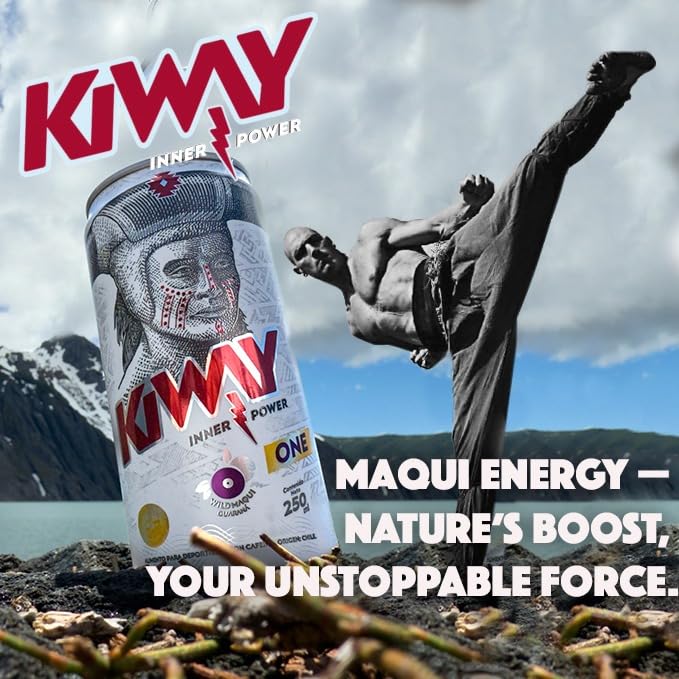 Ki-Way Natural Energy Drink Maqui Berry Natural Caffeine Guarana No Added Sugar No Artificial Colors or Sweeteners Keto Friendly Vegan Friendly 19 Calories 10 floz / 295mL 12-Can Value Pack