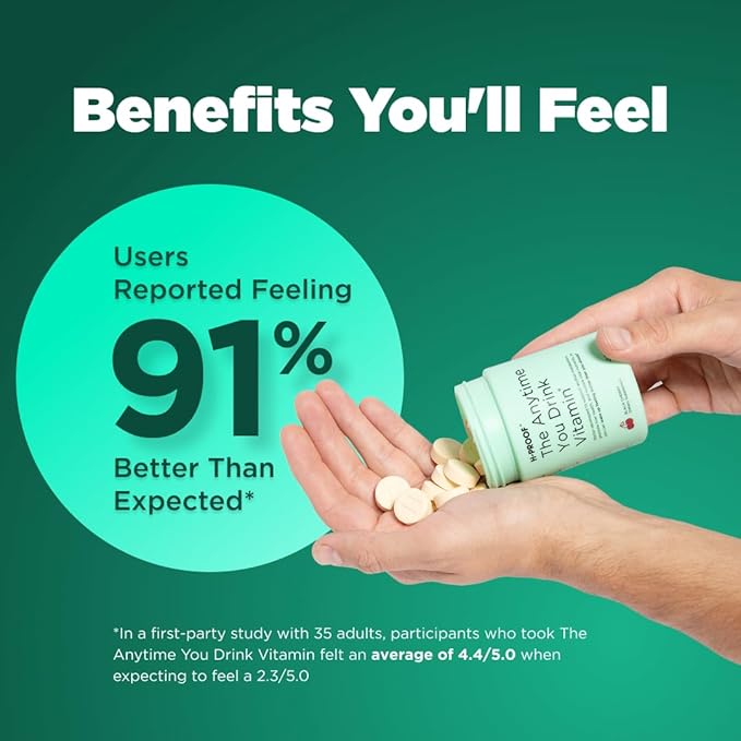 H-PROOF The Anytime You Drink Vitamin Liver Health &amp Immunity Support with Electrolytes Milk Thistle and Vitamins B &amp C - 40 Chewable Tablets (20 Servings) Vegan Green Apple