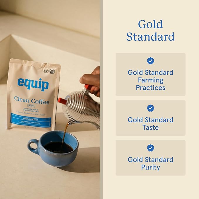 Equip Foods Decaf Clean Coffee | Gold Standard Certified Organic Fair Trade Regenerative | Medium Roast Whole Bean Honduras | Caramel+Marshmallow+Milk Chocolate