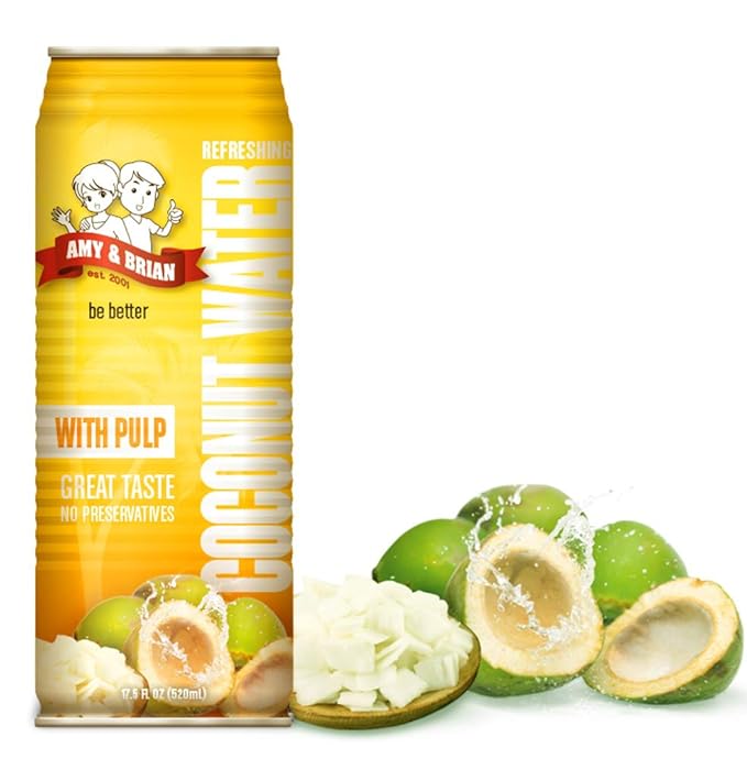 Amy &amp Brian Pure Coconut Water with Pulp Non-GMO No Sugar Added Refreshing and Hydrating Real Coconut Water 17.5 Fl Oz (Pack of 12)