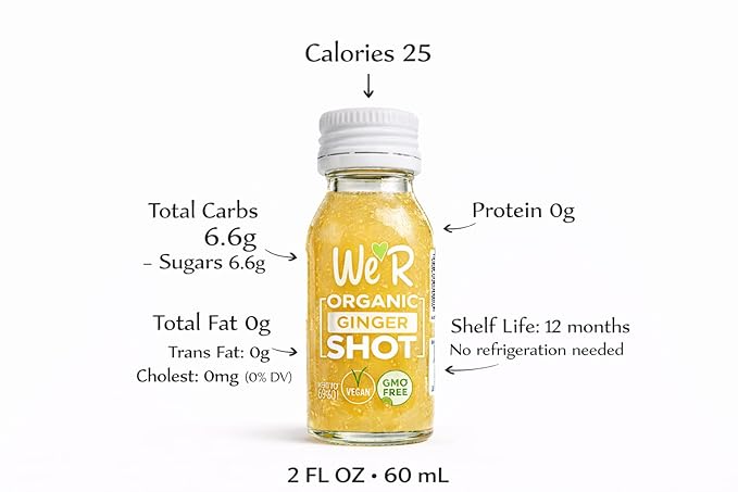 WE'R Organic GINGER Shot Certified Organic &amp Non-GMO. 2Fl Oz Each (12 Pack / 24Fl Oz Total)