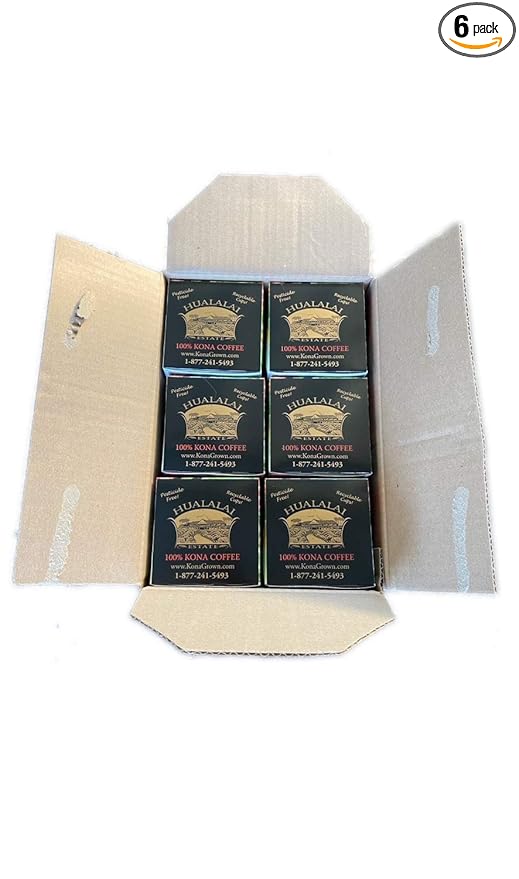 Hualalai Estate 100% Pure Kona Coffee Pods - Medium Dark Roasted Hawaiian Grown K-Cups - Pesticide-Free Gourmet Grade Premium Kcups (6 Pack 12 Cups)
