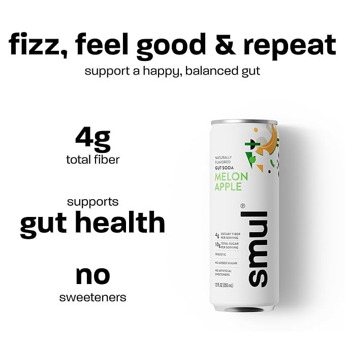 smul – Healthy Gut Soda – Melon Apple – Real Fruit Juice – Sparkling Healthy Drink – Only 7g Sugar &amp 30 Calories – No Artificial Sweeteners – Gluten-Free – 12 fl oz – 12 Pack