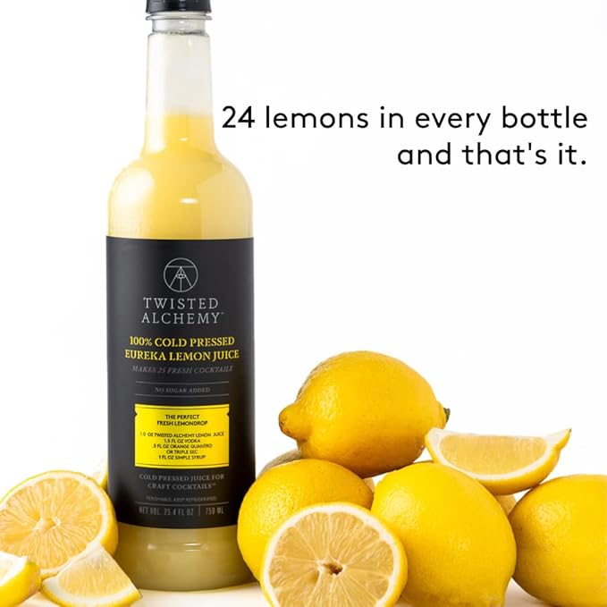 Twisted Alchemy Cold Pressed Fresh Juice For Craft Cocktails - All Natural Hand Squeezed Juice Cocktail Mixer - (Lemon/Lime 25 Oz Bottle 2 Bottle Set) - No Sugar Added Preservative Free Ships Col
