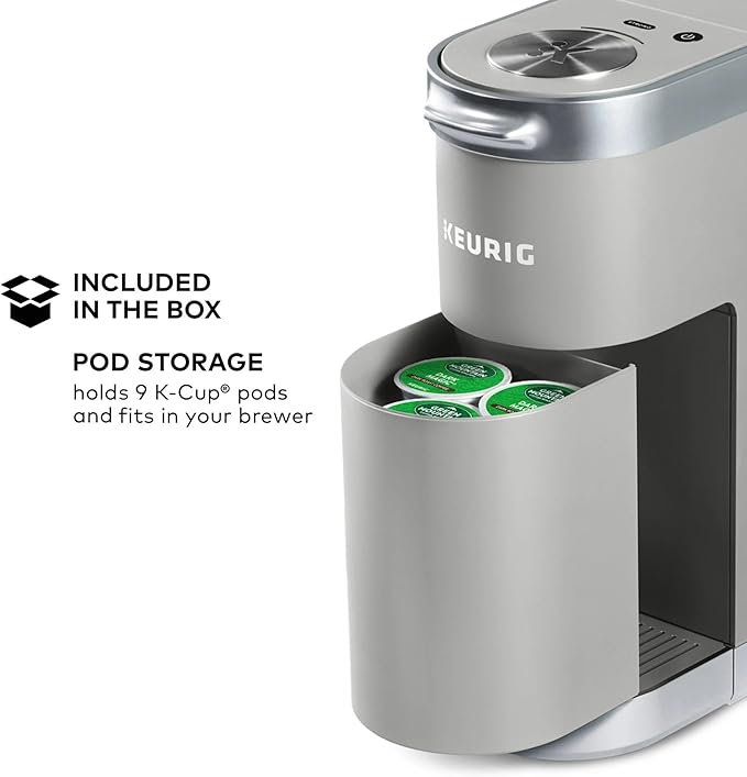 Keurig K-Mini Plus Single Serve Coffee Maker – Slim 5-Inch Design 6–12oz Brew Size Pod Storage &amp Cord Wrap – Gray (Renewed)
