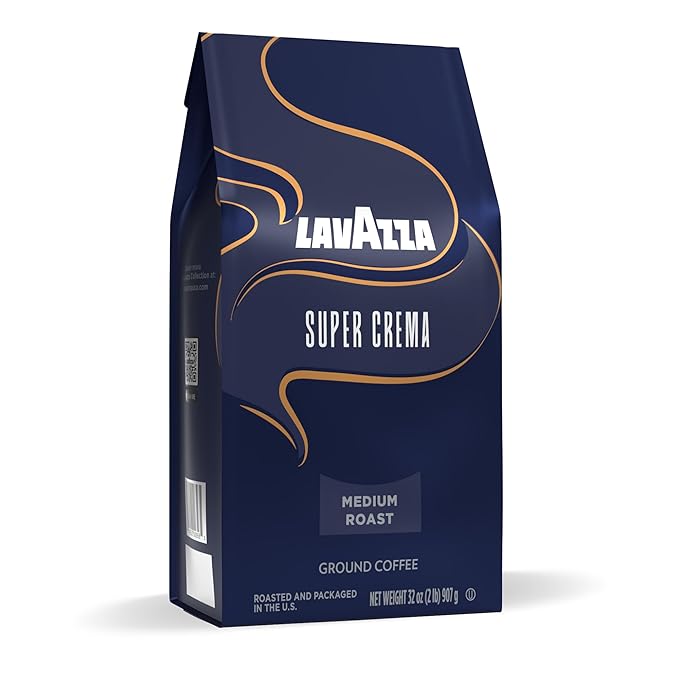 Lavazza Super Crema Ground Coffee Medium Roast Arabica and Robusta Blend 32 oz Bag (Pack of 6)