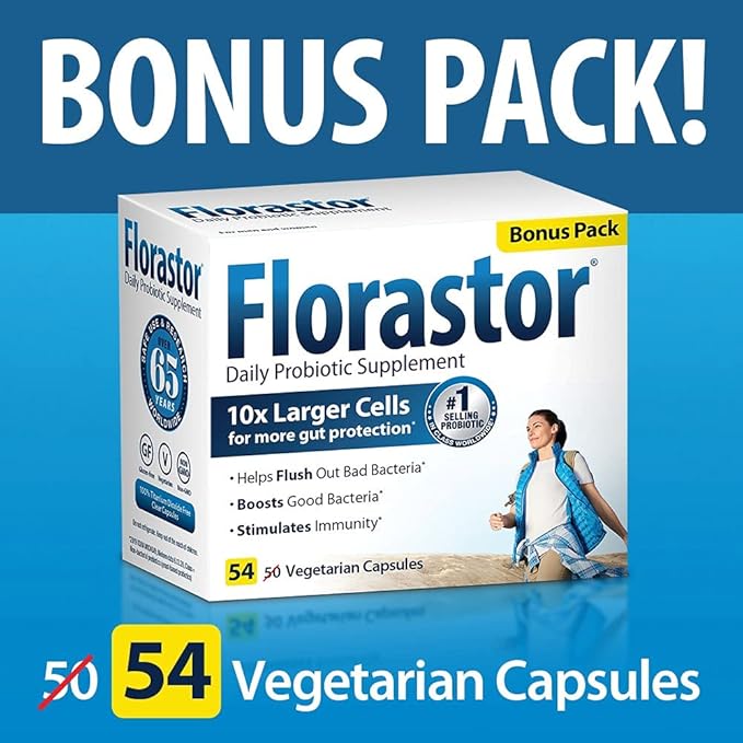 Florastor Daily Probiotic Supplement for Women and Men Proven to Support Digestive Health Saccharomyces Boulardii CNCM I-745 (54 Capsules) Pack of 3