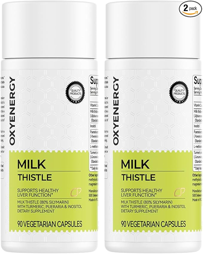 OxyEnergy Silymarin Milk Thistle 300mg Extract with Vitamin C Inositol &amp Pueraria Liver Detox &amp Repair Support Antioxidant Support90 CapsulesPack of 2