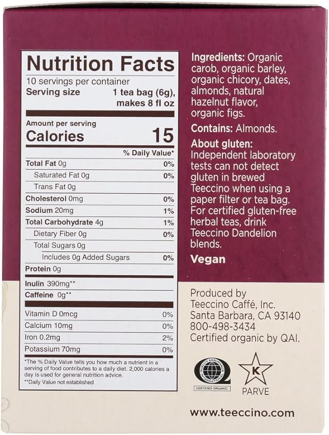 Teeccino - Teeccino Herbal Coffee Hazelnut - 10 Tea Bags - Case of 6
