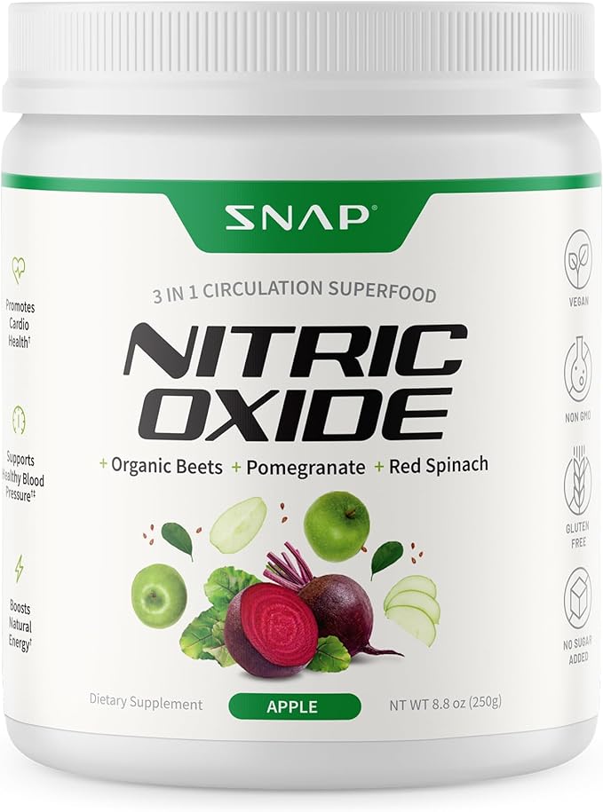 Snap Supplements Organic Beet Root Powder Nitric Oxide Supplement for Men &amp Women Red Spinach &amp Pomegranate Supports Healthy Energy &amp Blood Pressure Already in Normal Range 30 Servings