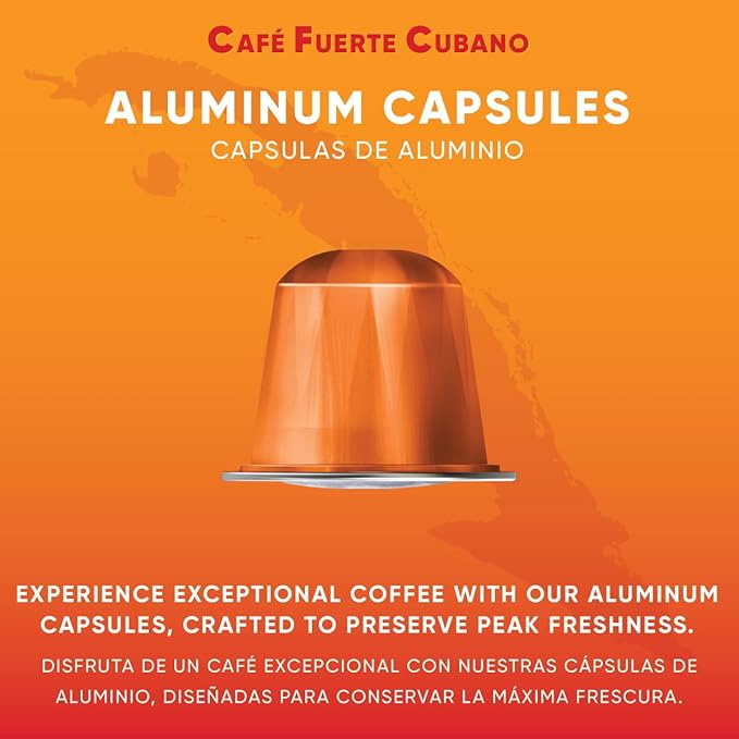 Café Fuerte Cubano Aluminum Espresso Capsules Compatible with Nespresso Original Machines Dark Roast Intensity 13 High Caffeine Recyclable Coffee Pods Roasted and Packaged in USA (40 Count)