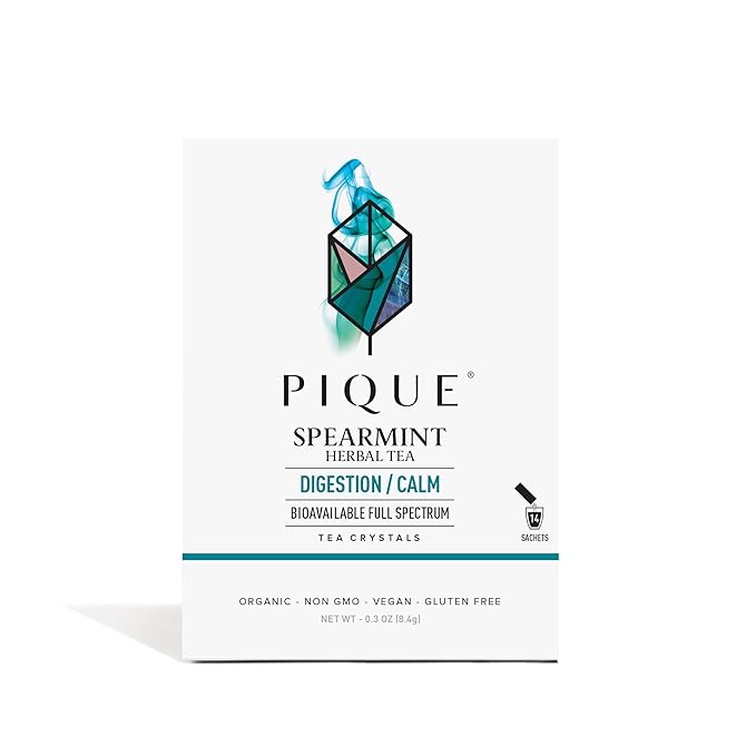 Pique Organic Mint Tea Crystals - Caffeine-Free Herbal Tea Supports Healthy Digestion and Promotes Satiety Refreshing Spearmint - 14 Single Serve Sticks (Pack of 1)