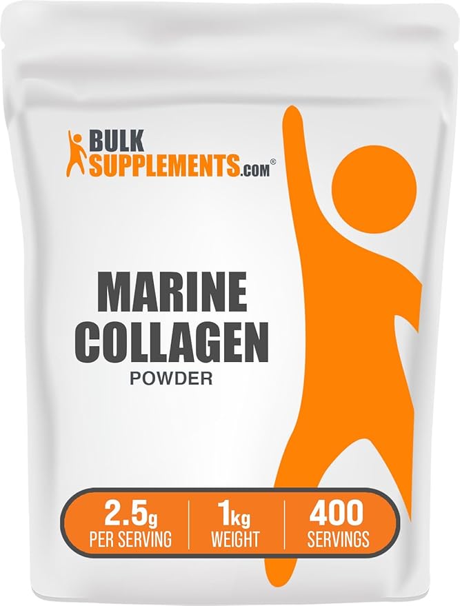 BulkSupplements.com Marine Collagen Powder - Marine Collagen Peptides Supplement for Hair Skin &amp Nails - Hydyrolyzed &amp Gluten Free 2.5g per Serving 1kg (2.2 lbs) (Pack of 1)