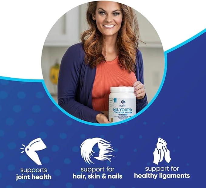 NuEthix Formulations Nu-Youth + Collagen Protein Collagen Peptides May Help Support Bones and Joints Dietary Supplement 30 Servings