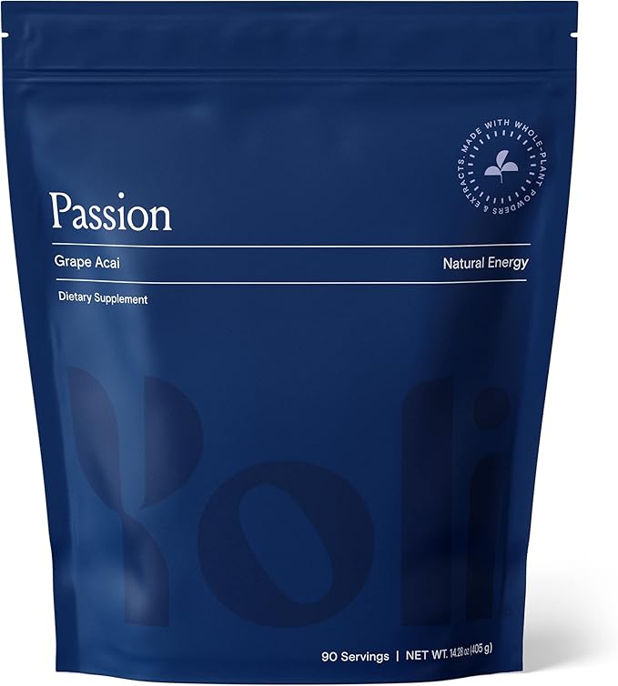 Yoli® Passion Energy Drink Powder Mix - Natural Energy Drink Mix for Endurance and Stamina Bulk 90 Servings - Grape Acai