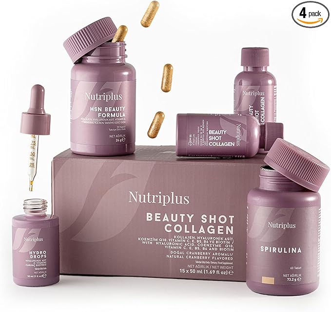 FARMASi Nutriplus Anti-Age Complex Mini – Compact Anti-Aging Supplement Set with Collagen Drink Hydro Drops Spirulina HSN Beauty Formula Skin Elasticity Hydration Cellular Health