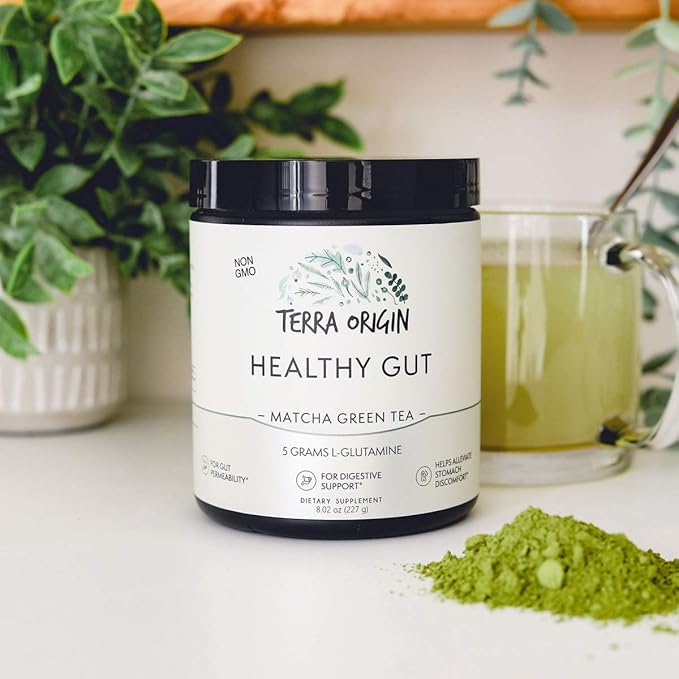 Healthy Gut Matcha Green Tea | 30-Servings with L-Glutamine Zinc Glucosamine Slippery Elm Bark and More!