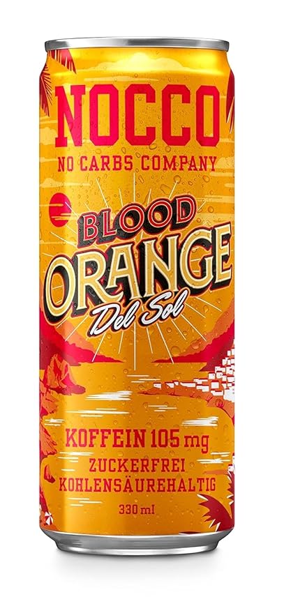 NOCCO BCAA DRINK | Blood Orange Del Sol 330 ml | BCAA | 105 mg Caffeine | Energy Drink | Buxtrade | Various Quantities (6 Cans)