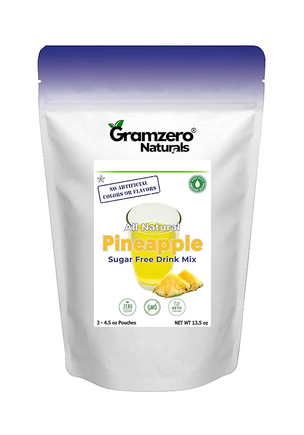 GramZero All Natural Pineapple Zero Calorie Sugar Free Drink Mix Great For Nutrition Club Loaded Tea Stevia Sweetened