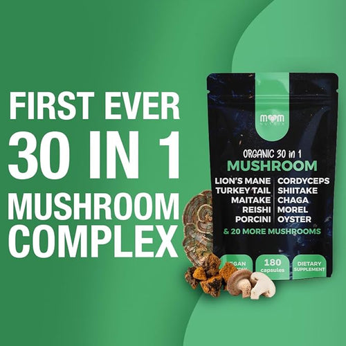 30 in 1 Ultimate Mushroom Supplement - 180 Mushroom Capsules Organic - Lion’s Mane Cordyceps Chaga Reishi Turkey Tail Mitake Shiitake &amp More - Brain &amp Immune Support