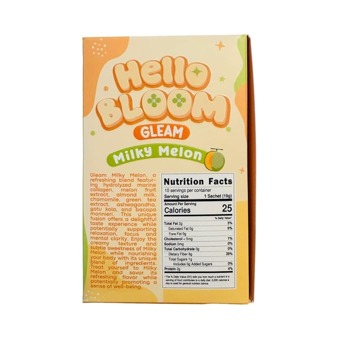 Hello Bloom Gleam Milky Powder Drink [10 Sachets x 18g] 6.3 Ounce (Pack of 1) Milky Melon