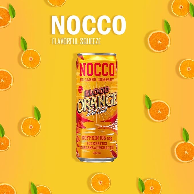 NOCCO BCAA DRINK | Blood Orange Del Sol 330 ml | BCAA | 105 mg caffeine | Energy drink | Buxtrade | Miscellaneous Quantities (24 cans)