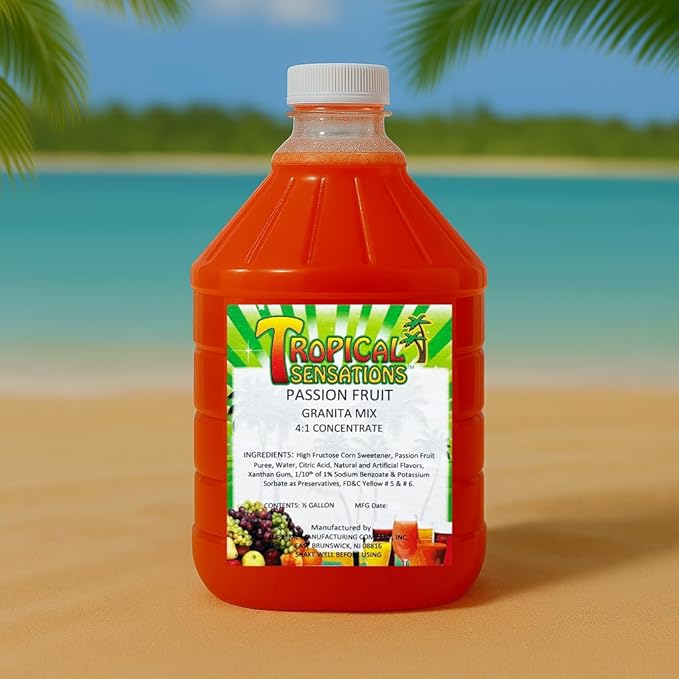 Tropical Sensations Passion Fruit Granita Slushie Mix – 6 Bottles 64 oz Each – Non-Alcoholic Frozen Drink Mix for Slush Machines – Bulk Case
