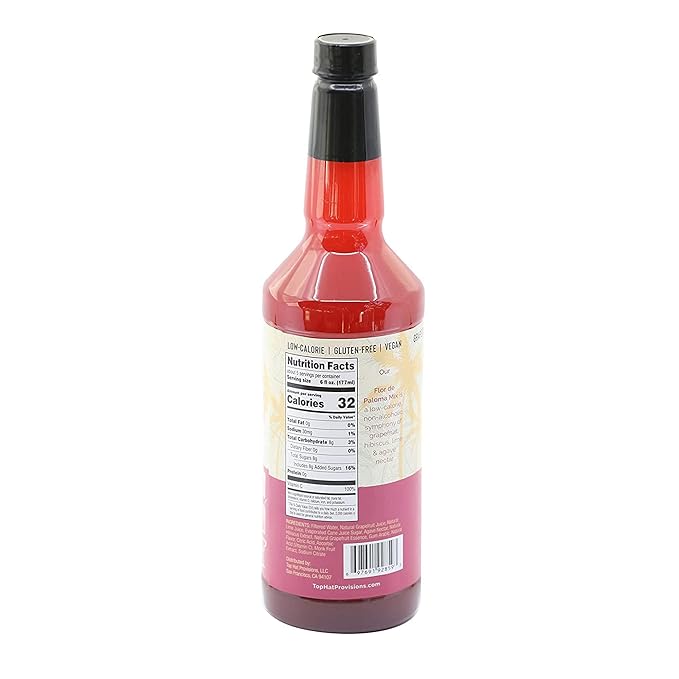 Top Hat Hibiscus Paloma Mix - Grapefruit Cocktail Mixer - Handcrafted with Organic Agave - Low Calorie - 2 Pack of 32oz Bottles