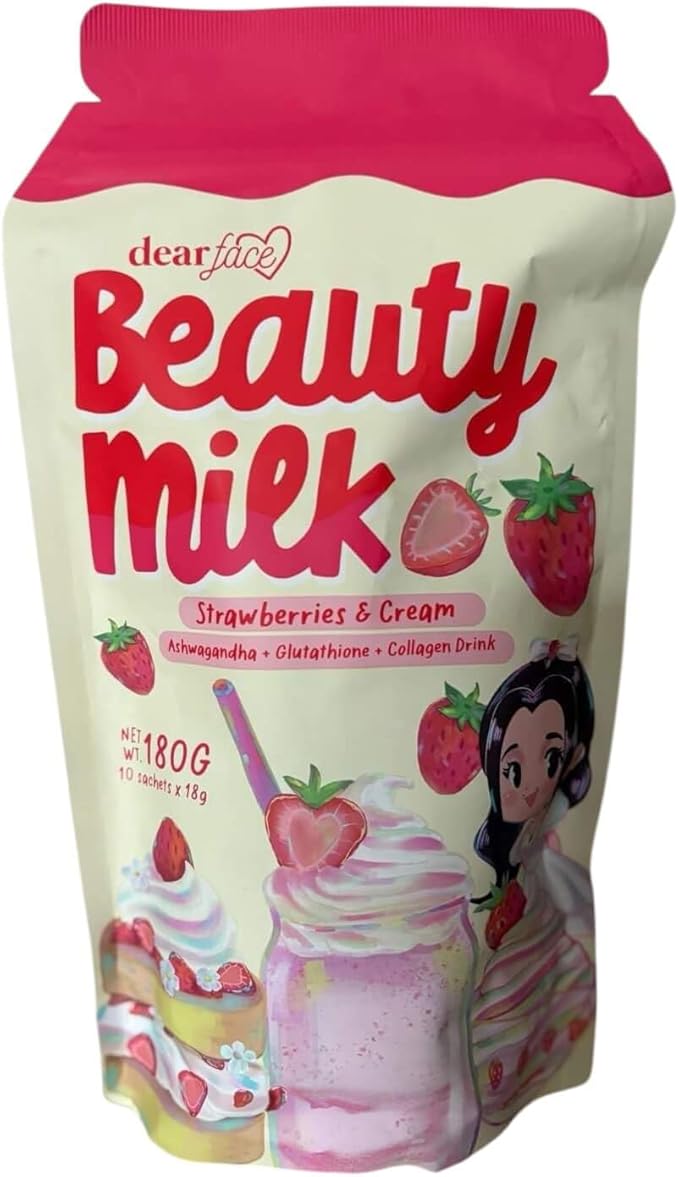 Dear Face Beauty Strawberries and Cream Collagen Drink 10 Sachets x 18g