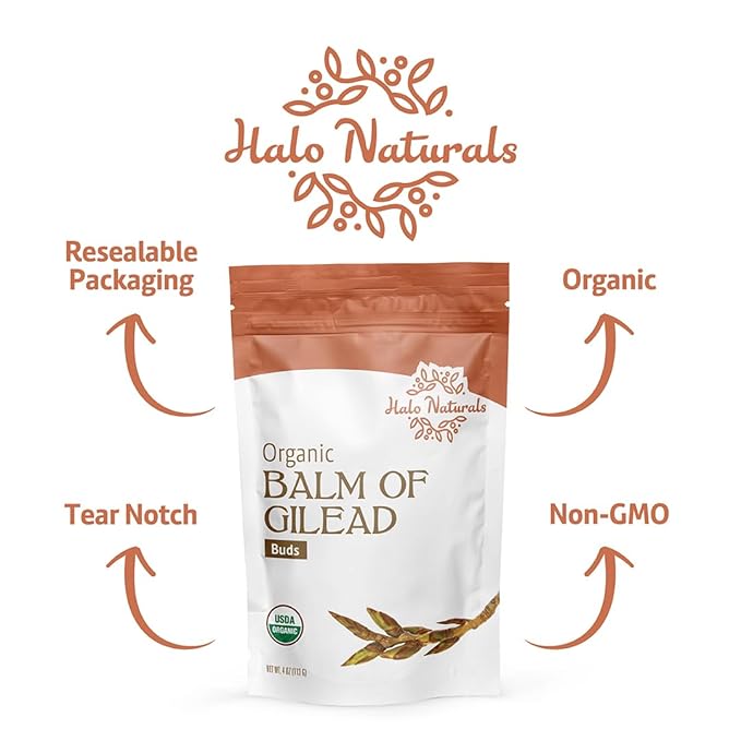 Halo Naturals Organic Balm Of Gilead Buds 4 Ounces (Populus candicans) USDA Certified | Resealable Pouch| Packaged in The USA