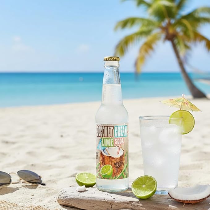 Rocket Fizz Coconut Cream Lime Soda Flavor | Cane Sugar | Craft Soda Pop Drinks | 12 oz in Glass Bottle (6 Pack)