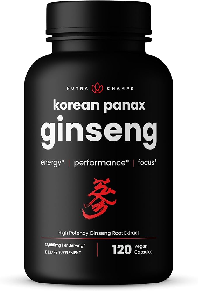 NutraChamps Korean Red Panax Ginseng Capsules | Extra Strength Ginsenosides for Energy Focus Performance Vitality &amp Immune Support | Korean Ginseng Root Extract (120 Red)