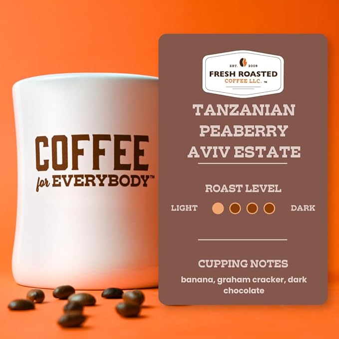 Fresh Roasted Coffee Tanzanian Peaberry 5 lb (80 oz) Light Roast Kosher Whole Bean