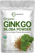 Micro Ingredients Organic Ginkgo Biloba Extract Powder 8oz | Naturally Occurring Ginkgo Flavone Glycosides | Herbal Supplements for Women &amp Men | Non-GMO Vegan Friendly