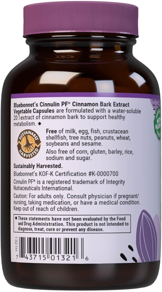 Bluebonnet Cinnulinpf Cinnamon Bark Extract Supplement 60 Count White