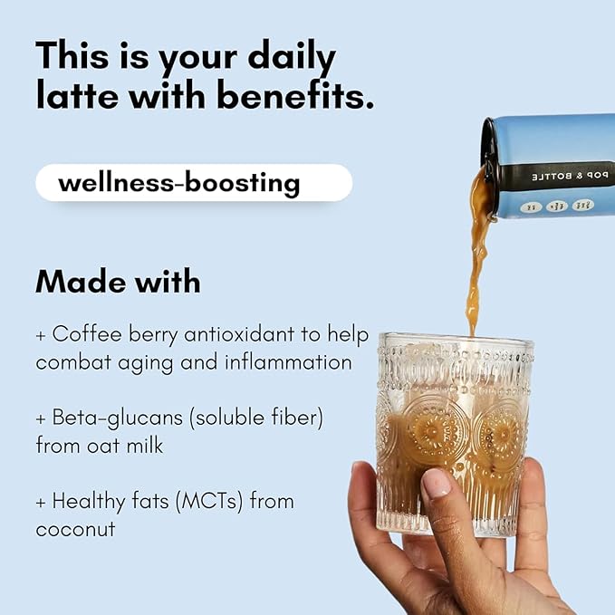 Pop &amp Bottle Classic &amp Vanilla Oat Milk Lattes - Cold Brew Marine Collagen &amp Antioxidants MCT Oil Organic Dairy Free Gluten Free Lightly Sweetened with Dates - 8 Fl Oz (Pack of 12)