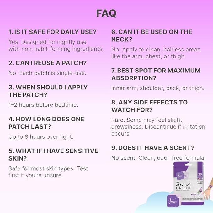Zovira Sleep Patches for Adults Melatonin Free with Lavender Ashwagandha &amp Magnesium Patch | Easy-to-Apply Aromatherapy to Relax &amp Wake Up Refreshed | Long-Lasting Night Comfort | 28 Patches