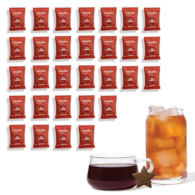 Tea Drops 30 Bulk Pack Organic Spiced Chai Bagless Tea - Loose Leaf Lightly Sweetened On-The-Go. Plastic-Free - Iced or Hot Tea