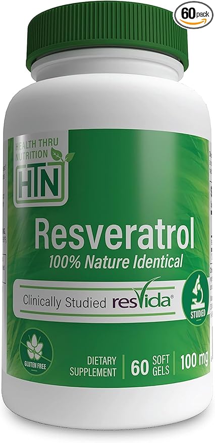 Health Thru Nutrition Resveratrol as ResVida 100mg Trans-Resveratrol | Supports Healthy Aging Cellular Energy Production and Metabolism | Clinically Studied and Gluten Free (Pack of 60)