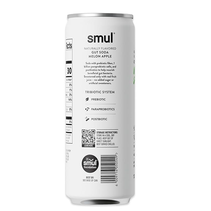 smul – Healthy Gut Soda – Melon Apple – Real Fruit Juice – Sparkling Healthy Drink – Only 7g Sugar &amp 30 Calories – No Artificial Sweeteners – Gluten-Free – 12 fl oz – 12 Pack