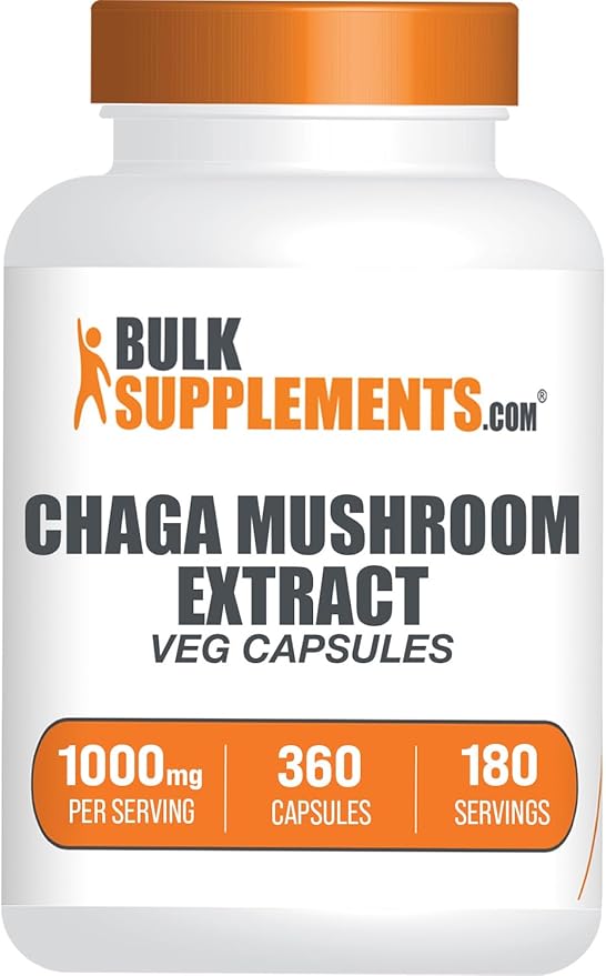 BulkSupplements.com Chaga Mushroom Extract Capsules - Chaga Extract Chaga Mushrooms - Vegan &amp Gluten Free 2 Capsules per Serving (1000mg) 360 Count (Pack of 1)