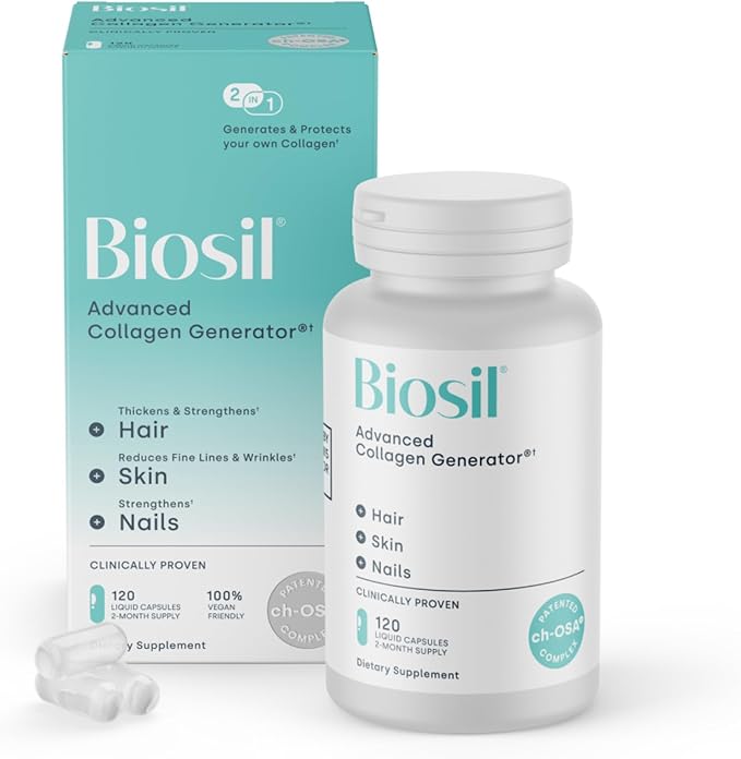 Biosil Collagen Booster Supplement - 120 Vegan Capsules - Patented ch-OSA Activator for Skin Hair Nails &amp Joints - Supports Natural Production - 60-Day Supply
