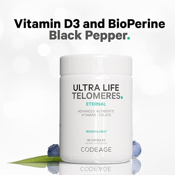 Codeage Ultra Life Telomeres Supplement - 5 MTHF Folate Vitamin B9 Vitamin B12 Methylcobalamin Vitamin D3 L-Theanine Ashwagandha - 3-Month Supply - DNA Methylation Cycle - Non-GMO - 90 Capsules