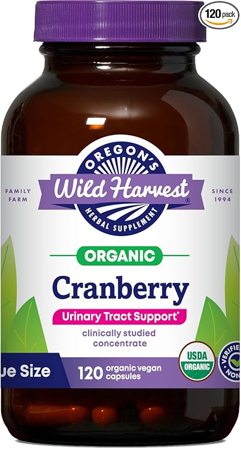 Oregon's Wild Harvest Cranberry Herbal Supplement – Organic Urinary Tract Support PACran Concentrate Non-GMO 120 Vegan Capsules