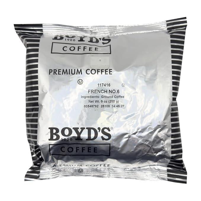 Boyd's French No. 6 Ground Coffee Dark Roast 9 oz Bag – Same Great Coffee Different Package – Bold &amp Smoky Flavor